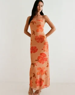 Dalesio Maxi Dress in Watercolour Hibiscus Orange
