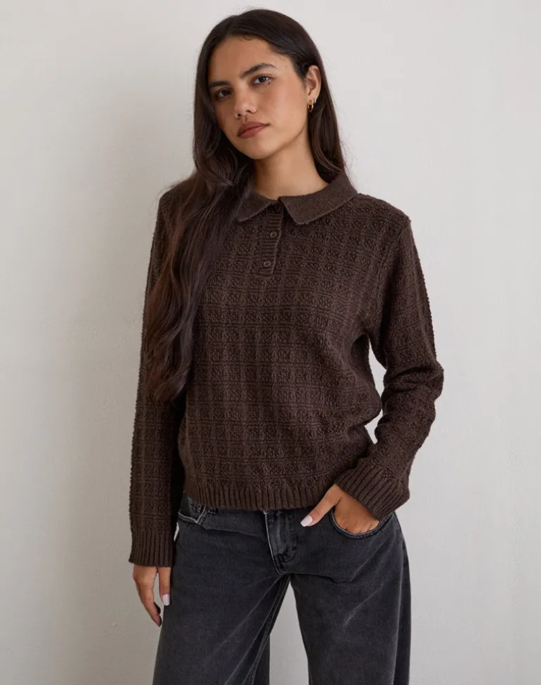 Dalina Knit Jumper in Check Brown