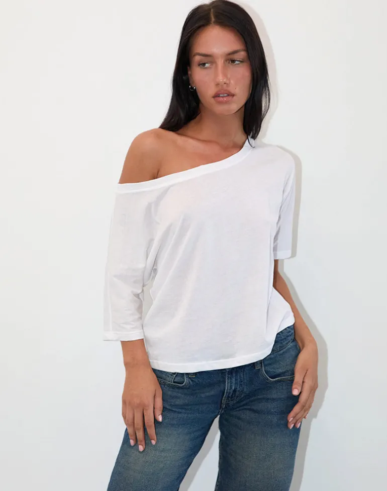 Daman Off Shoulder Basic Jersey Top in White