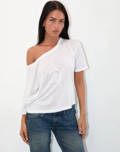 Daman Off Shoulder Basic Jersey Top in White
