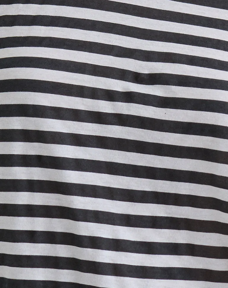 Daman Off Shoulder Basic Top in Ivory with Charcoal Stripe