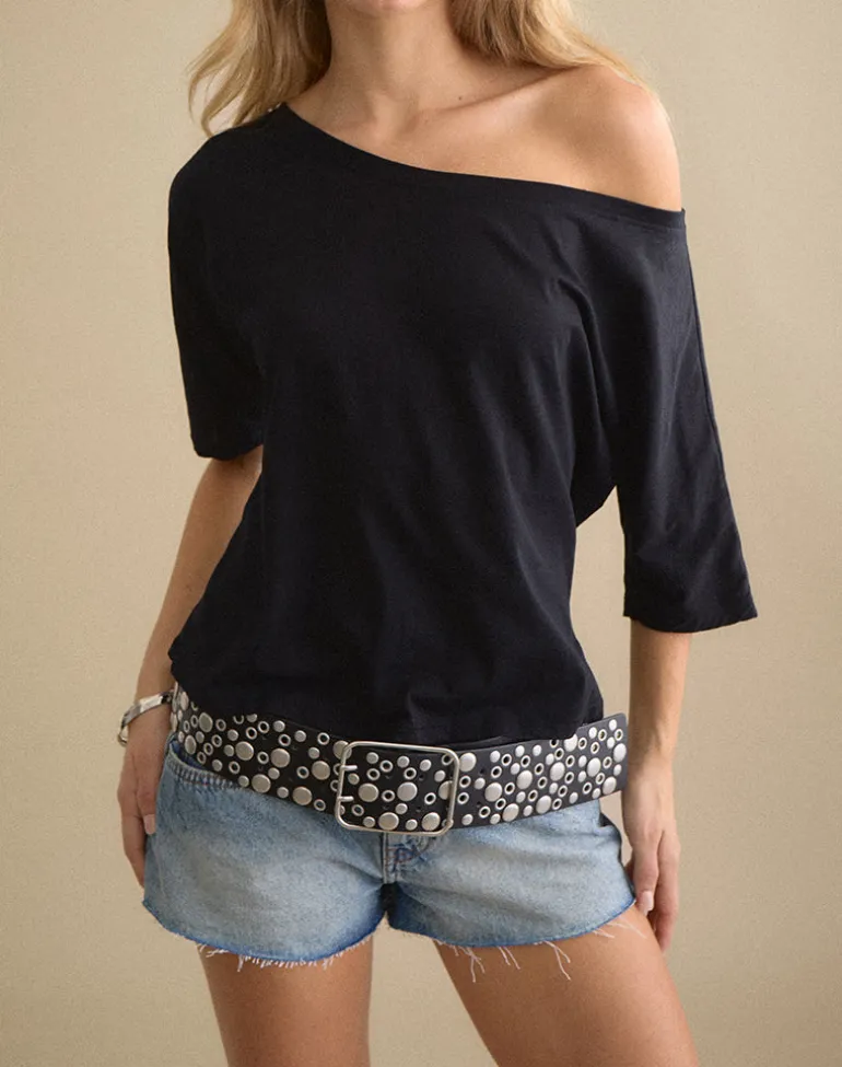Daman Off-The-Shoulder Basic Top in Black