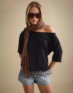 Daman Off-The-Shoulder Basic Top in Black