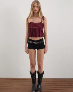 Damaris Cami Top in Wine with Studs