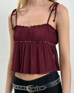 Damaris Cami Top in Wine with Studs