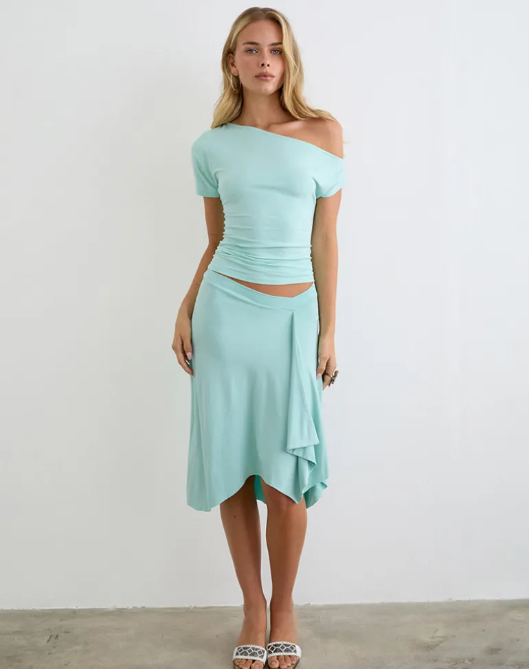 Danama One Shoulder Top in Rayon Jersey Aqua