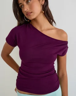 Danama One Shoulder Top in Rayon Jersey Fig