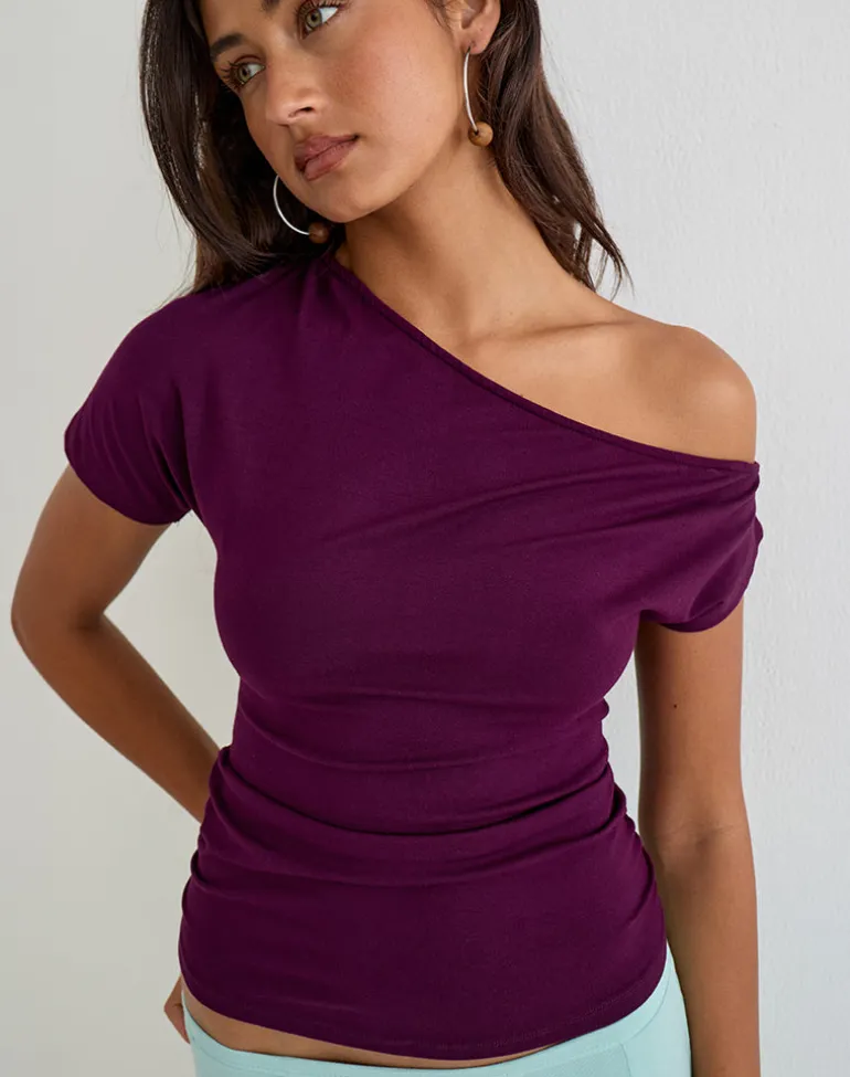Danama One Shoulder Top in Rayon Jersey Fig