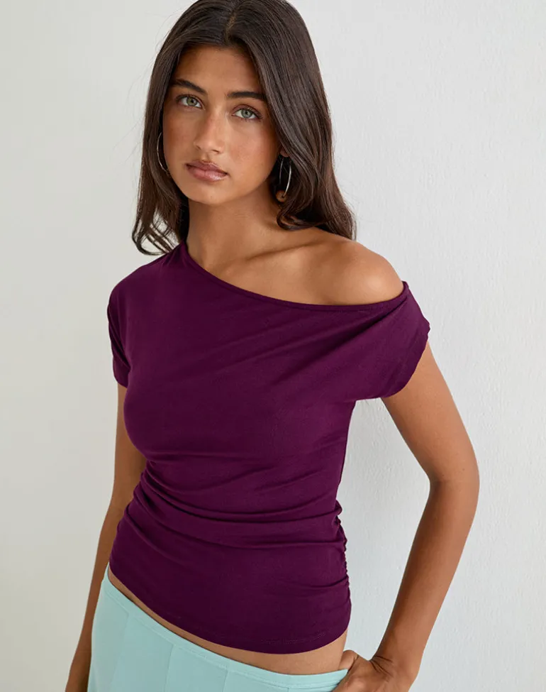 Danama One Shoulder Top in Rayon Jersey Fig