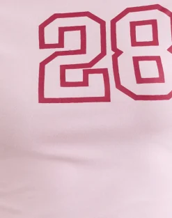 Danama One Shoulder Top in Rayon Jersey Light Pink with '28' Graphic