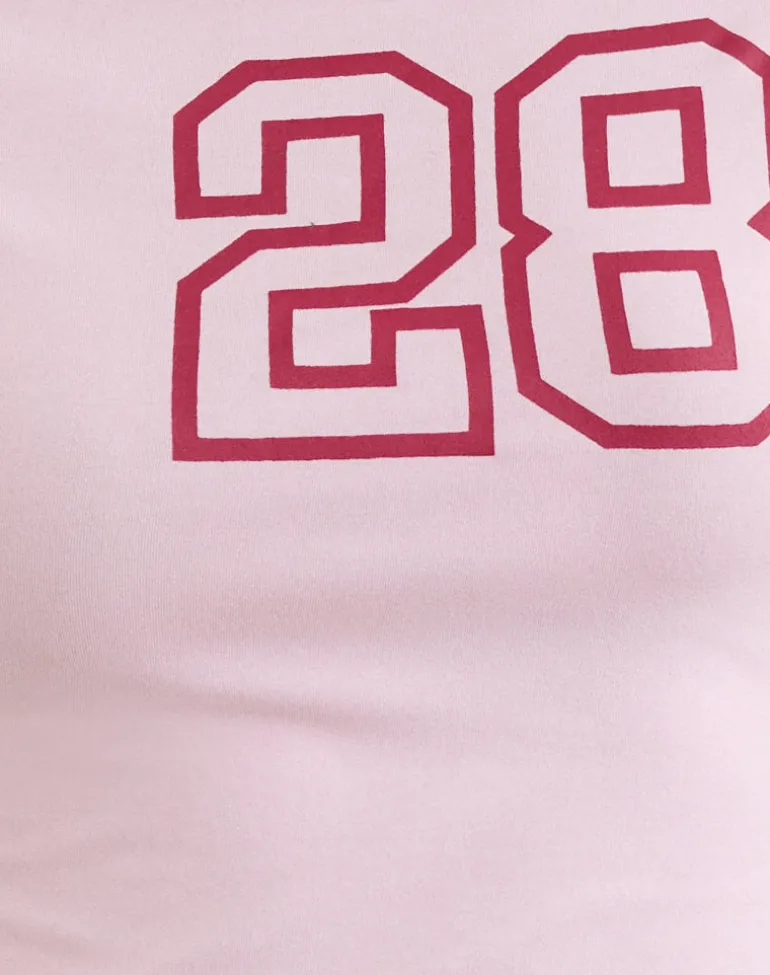 Danama One Shoulder Top in Rayon Jersey Light Pink with '28' Graphic