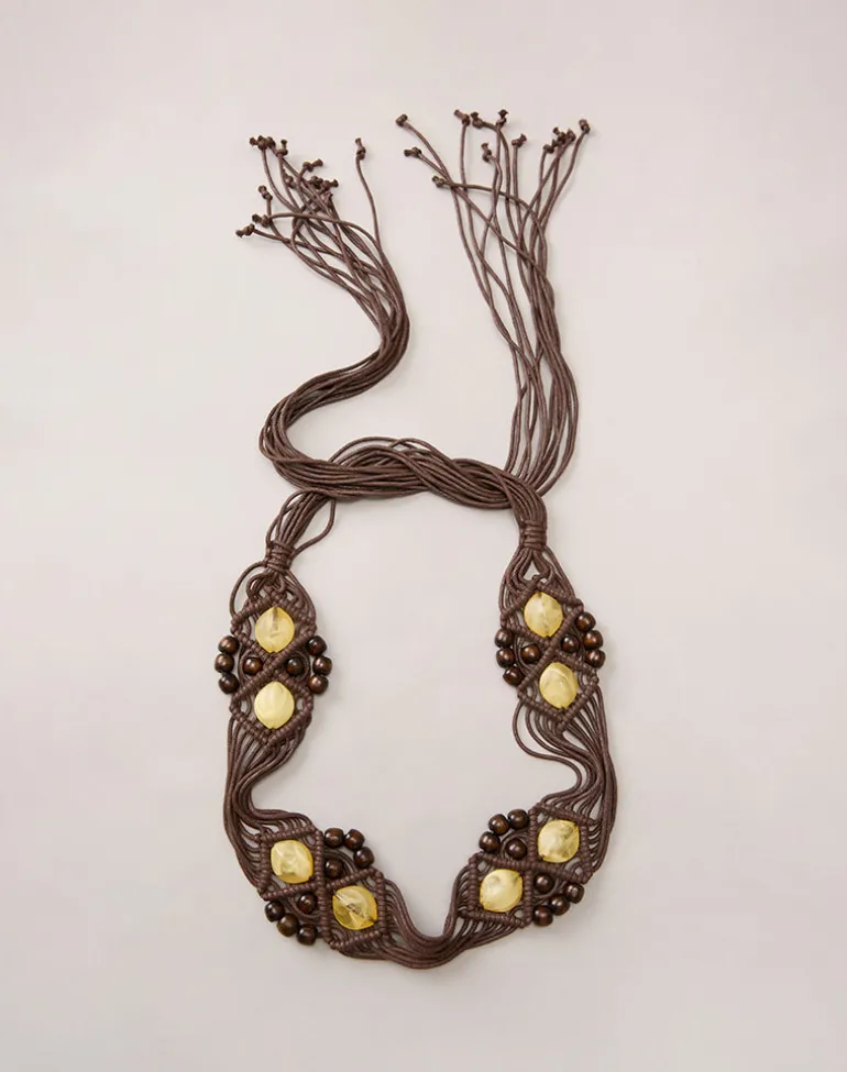 Danta Belt in Brown with Yellow Beads