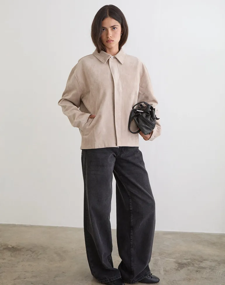 Dante Boxy Jacket in Faux Suede Tan
