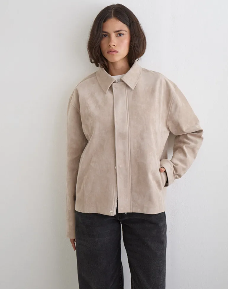 Dante Boxy Jacket in Faux Suede Tan