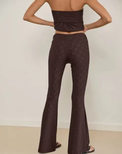 Dan Tie Front Flared Trousers in Broderie Brown