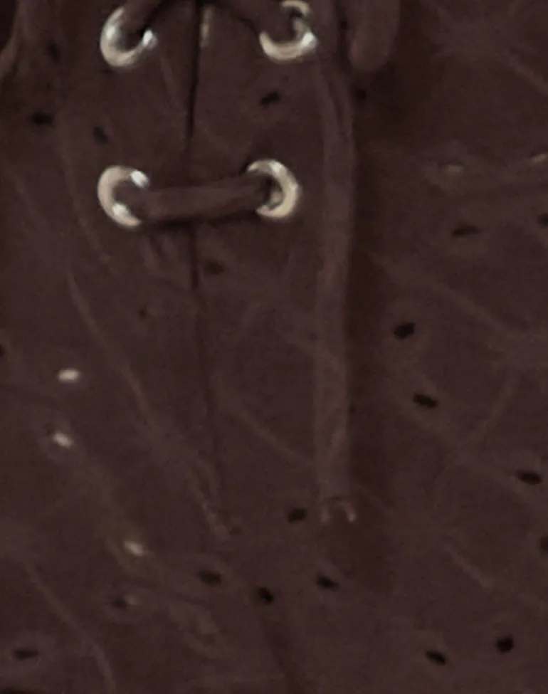 Dan Tie Front Flared Trousers in Broderie Brown