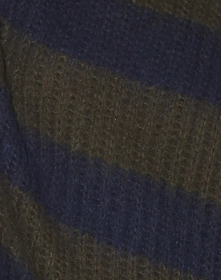 Daren Knitted Oversized Jumper in Khaki and Navy Blue Stripe