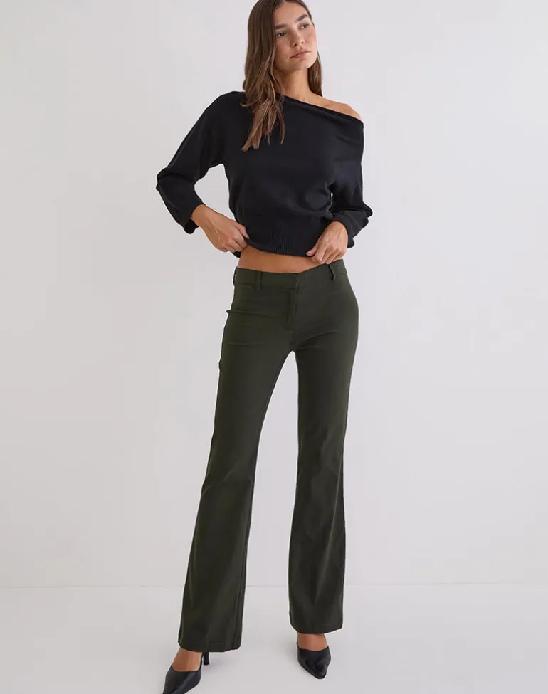Darias Low Rise Flare Trouser in Dark Khaki