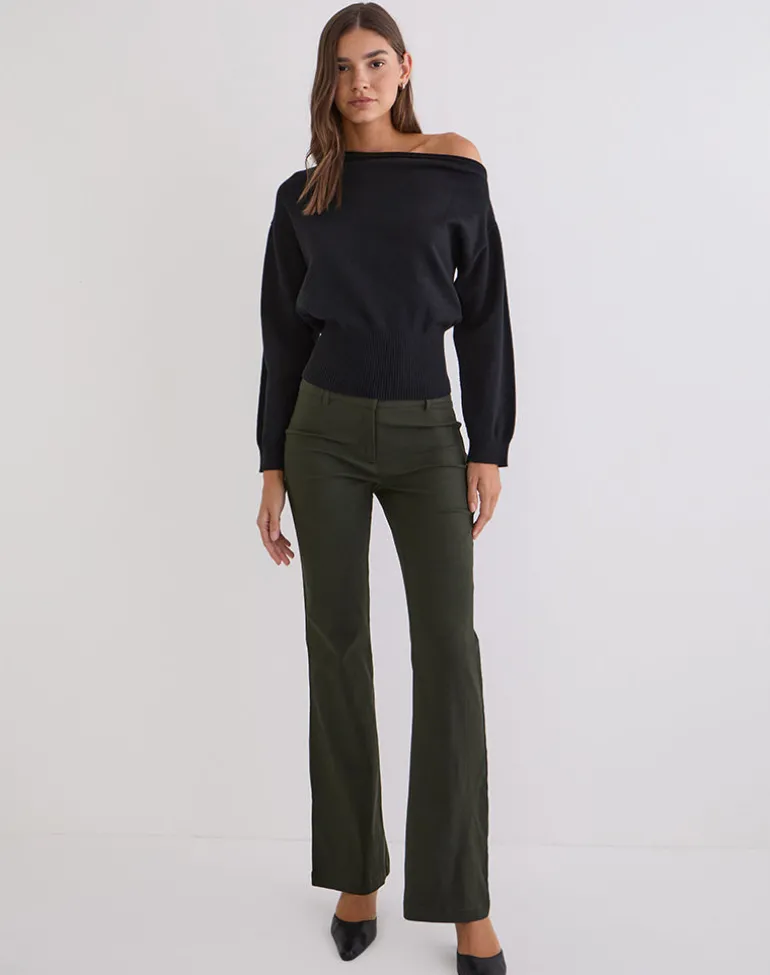 Darias Low Rise Flare Trouser in Dark Khaki