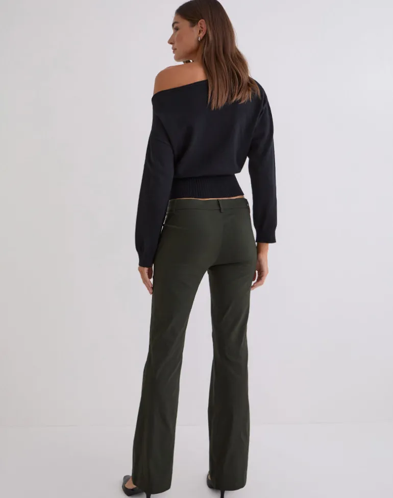 Darias Low Rise Flare Trouser in Dark Khaki
