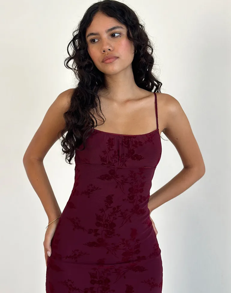 Darsih Maxi Dress in Botanical Flower Maroon
