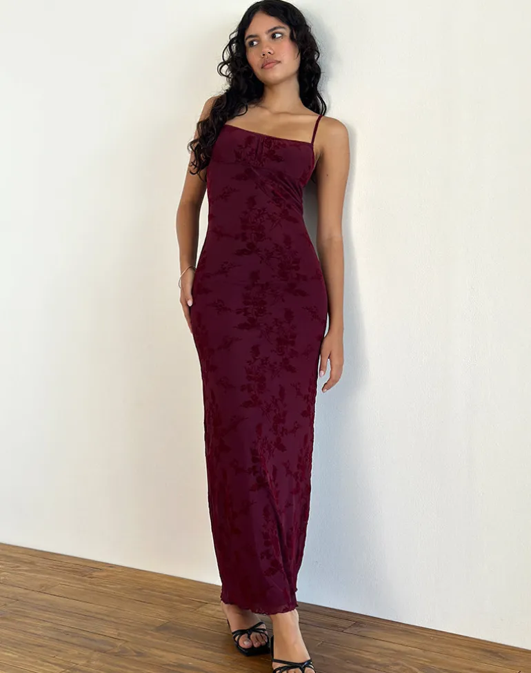 Darsih Maxi Dress in Botanical Flower Maroon