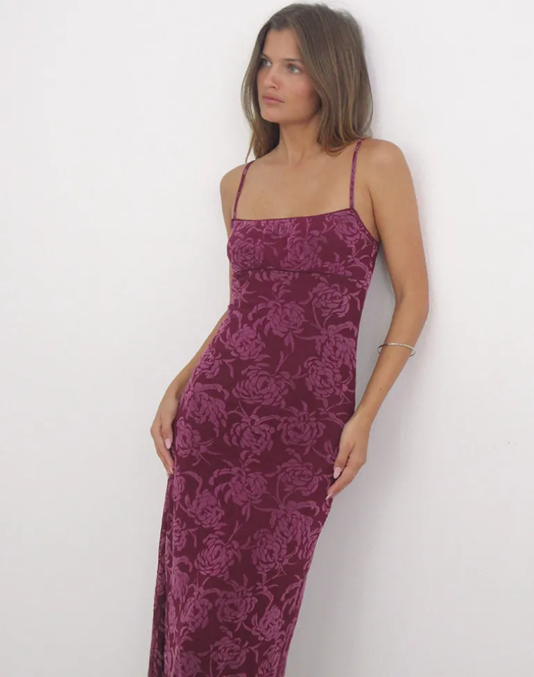 Darsih Maxi Dress in Flock Shadow Leaf Plum