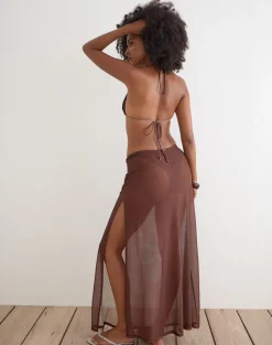 Dartina Maxi Slip Skirt in Brown with Blue Desert Rose
