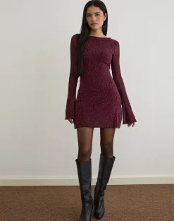 Dasa Long Sleeve Mini Dress in Flock Mini Leopard Plum