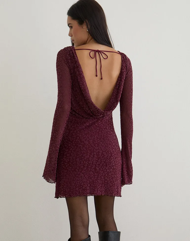 Dasa Long Sleeve Mini Dress in Flock Mini Leopard Plum
