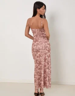 Dasita Cowl Neck Maxi Dress in Neutral Flower Print