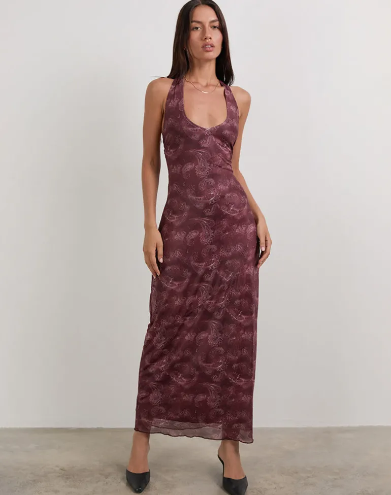 Datari Maxi Dress in Mesh Tonal Paisley Plum