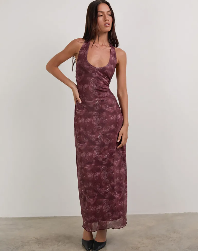 Datari Maxi Dress in Mesh Tonal Paisley Plum