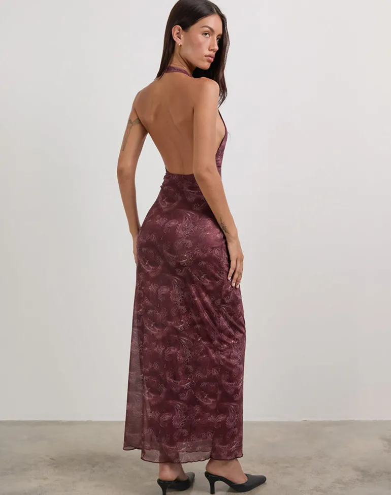 Datari Maxi Dress in Mesh Tonal Paisley Plum