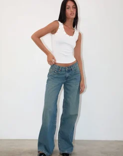Dax Eyelet Ribbed Vest Top in White