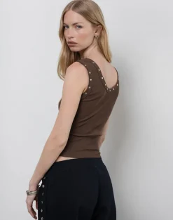 Daxio Vest Top in Cocoa American Dream with Studs