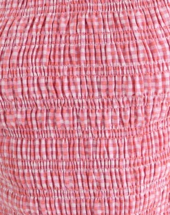 Deacon Shirred Top in Mini Gingham Peach