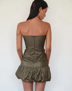 Denaya Mini Puffball Dress in Metallic Gold