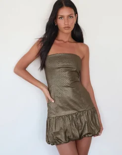Denaya Mini Puffball Dress in Metallic Gold