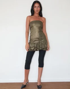 Denaya Mini Puffball Dress in Metallic Gold