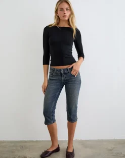 Denim Capri Jean in Dirty Green