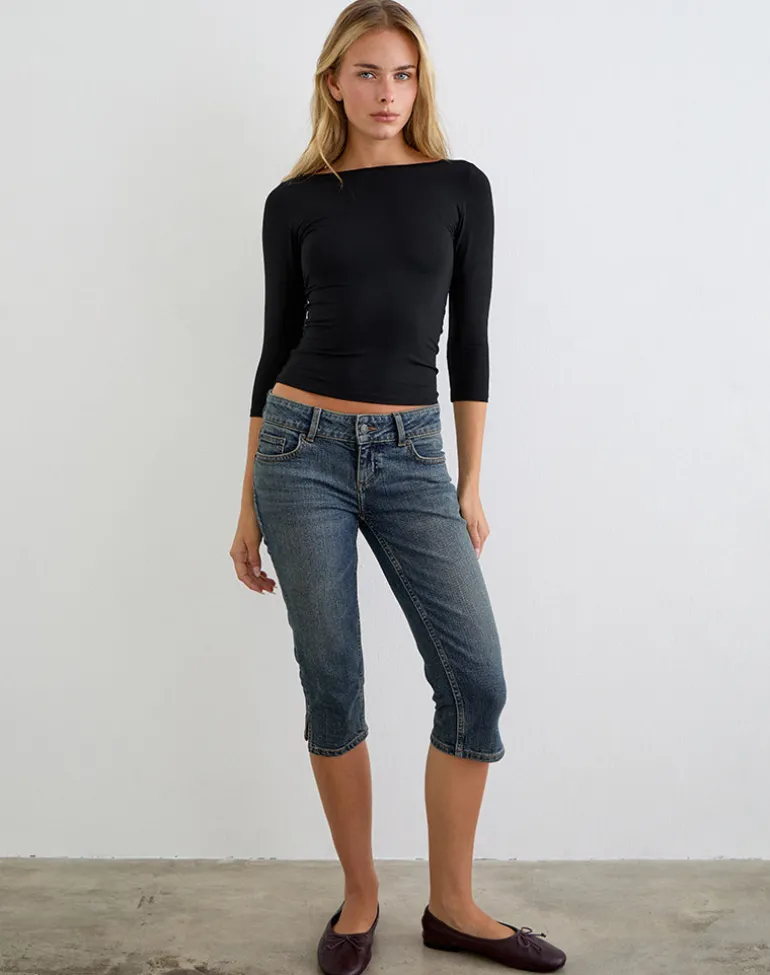 Denim Capri Jean in Dirty Green