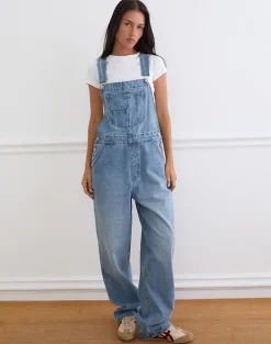 Denim Dungaree in Bright Blue Used