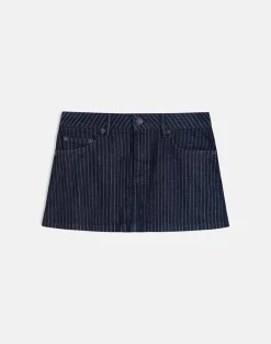 Denim Mini Skirt in Stripe Indigo
