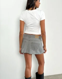 Denim Raw Hem Mini Skirt in Grey Bleach