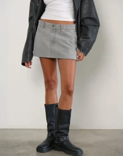 Denim Raw Hem Mini Skirt in Grey Bleach