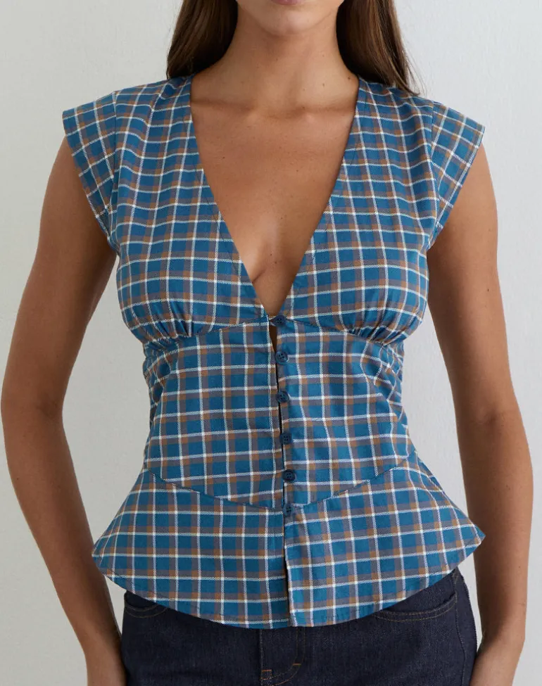 Devlon Blouse in Medium Tartan Blue