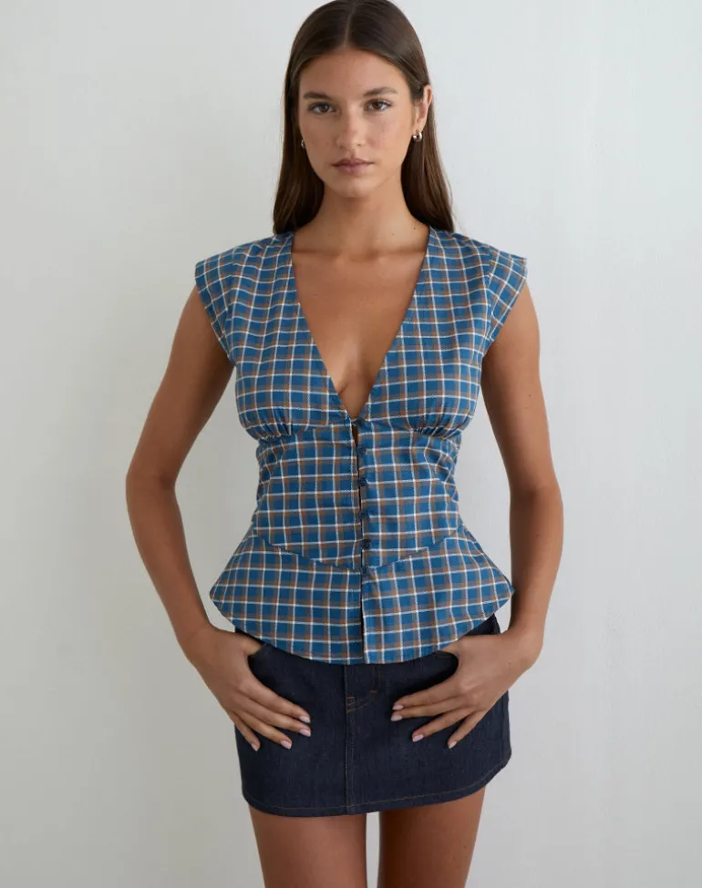 Devlon Blouse in Medium Tartan Blue