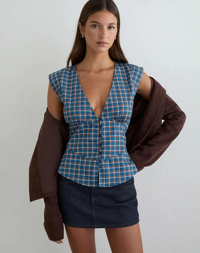 Devlon Blouse in Medium Tartan Blue
