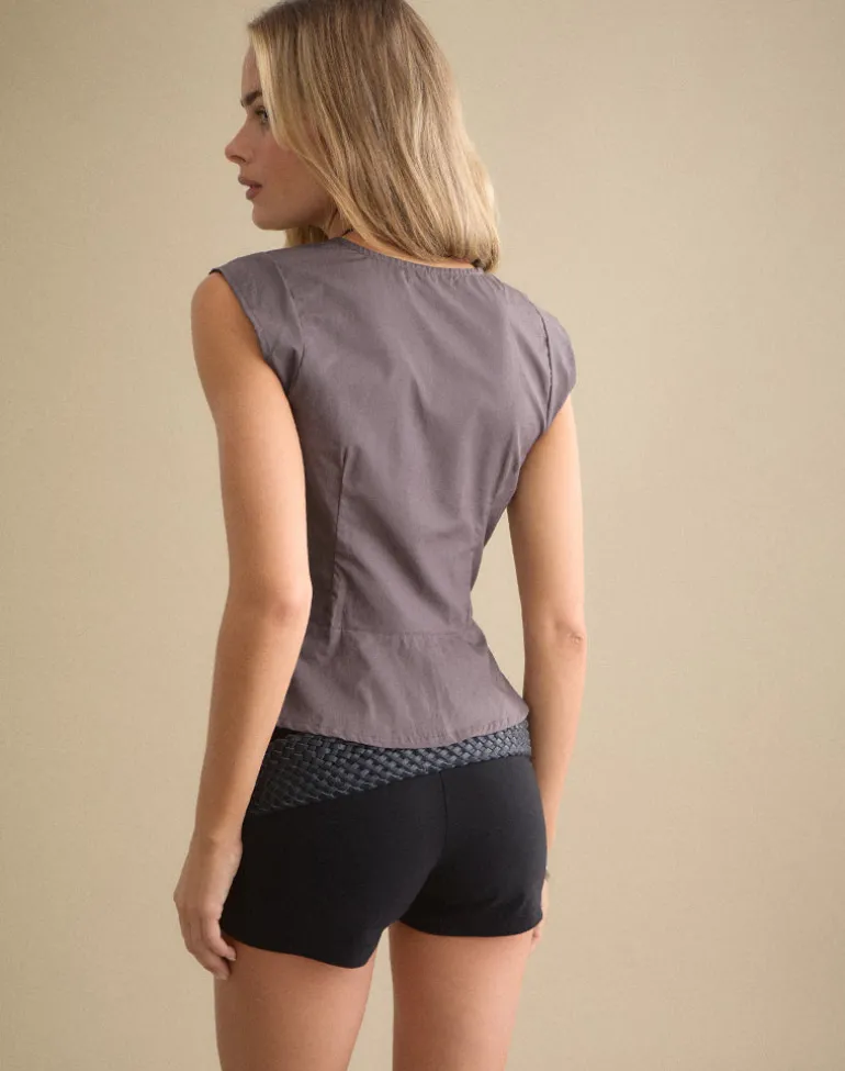 Devlon Blouse in Poplin Peppercorn